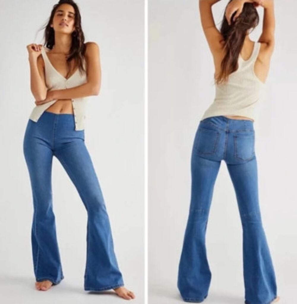 NWT Free People We The Free Penny Pull On Flare Jeans Riviera Blue 26